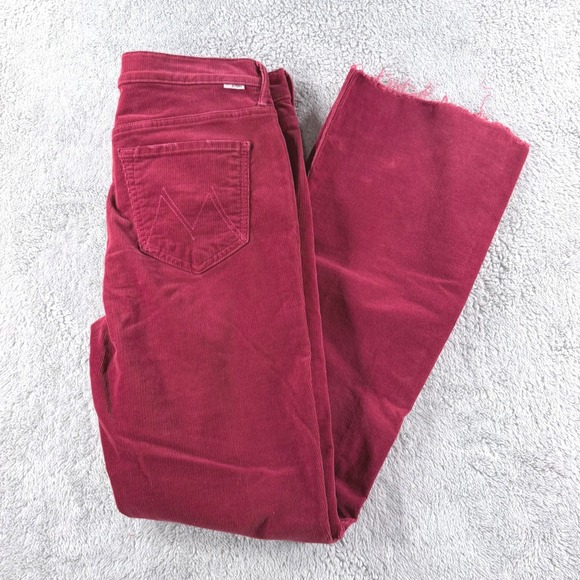 MOTHER Pants - Mother The Weekender Fray Pants Womens 29 Hopscotch Red Corduroy Flare Raw